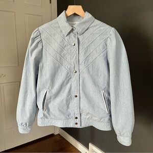 Vintage 80s Baby Blue Lightweight Puff Sleeve Spring Bomber Jacket – Size Medium
